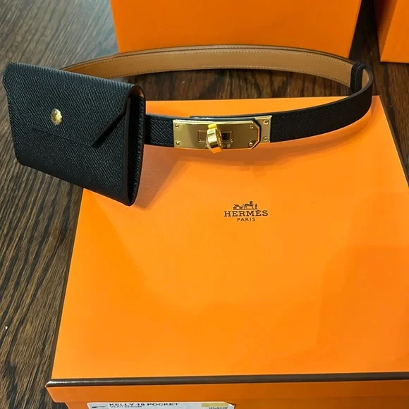 Brand new hermes Kelly pocket belt black gold hardware - Picture 1 of 7